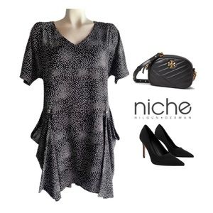 NICHE BY NILGUN DERMAN BLACK WHITE SPRINKLE POLKA DOT DRESS SZ S